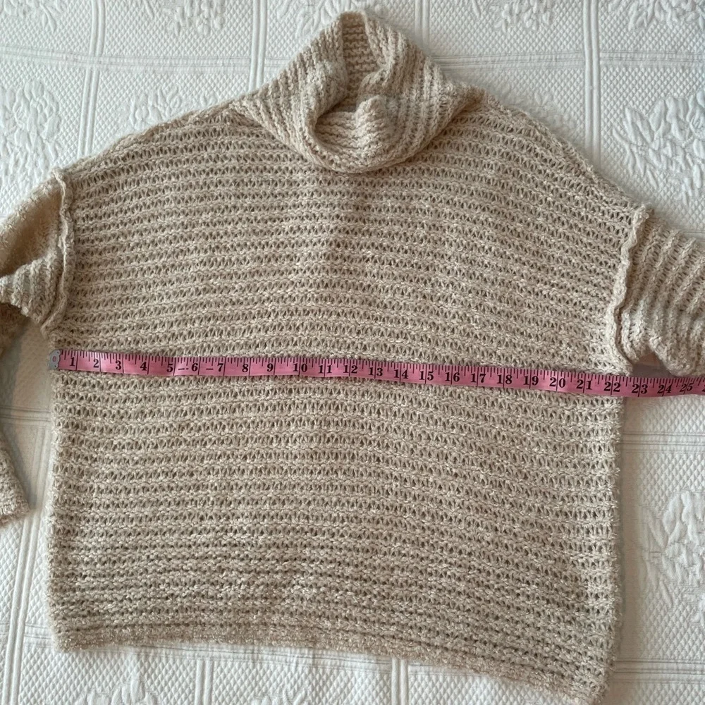 Aerie Babe Chenille Cowl Turtleneck Sweater Soft Satin/Cream/Tan XS